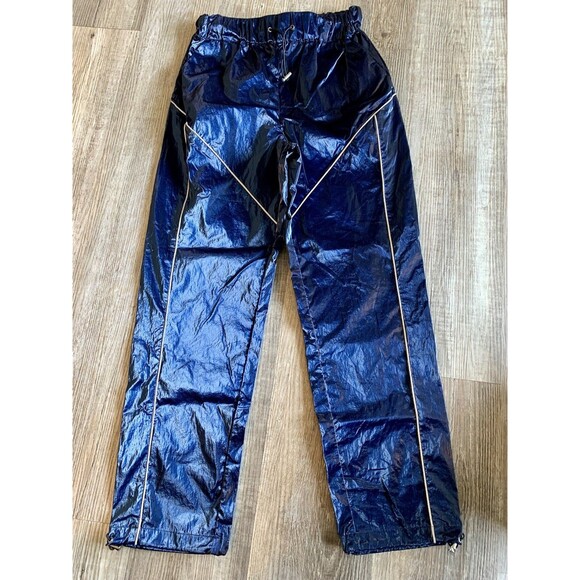 H:ours Slander Revolve Blue Drawstring Shiny Reflective Pull On Jogger Pants XS - Picture 1 of 9